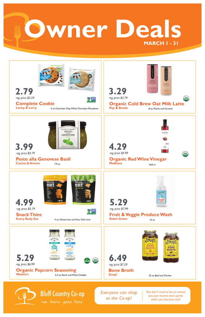 Owner Deals March 8Up - Bluff Country Co-Op